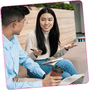 woman talking to a man smiling illustration